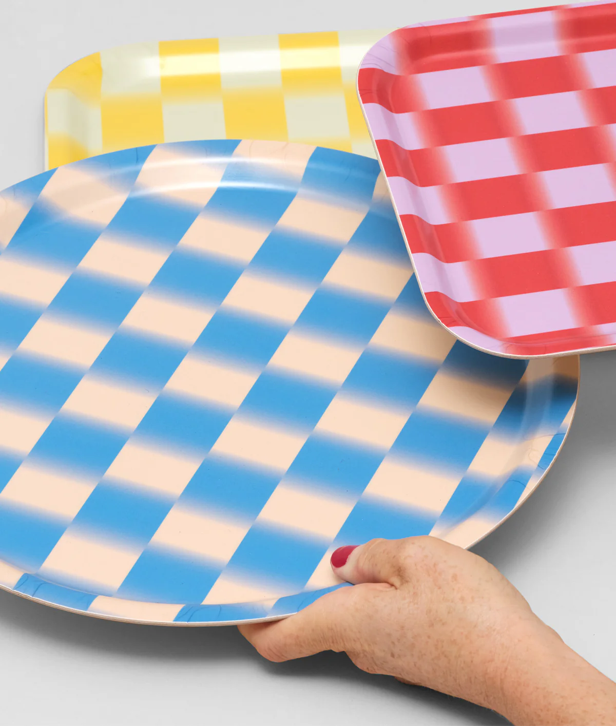 Blue Gradient Check Mini Round Serving Tray - Image 3