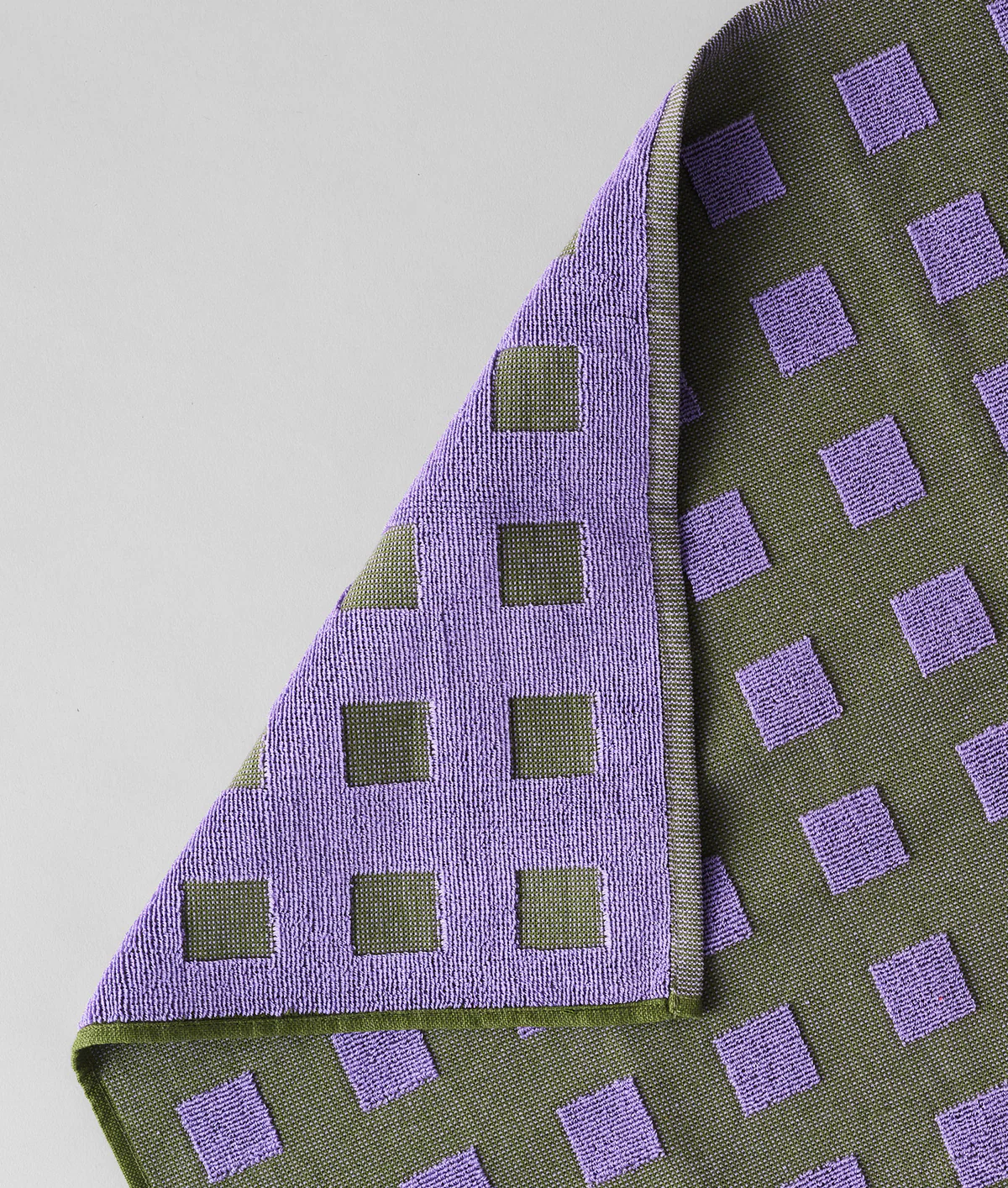Squares Olive/Lilac Cotton Tea Towel - Image 8